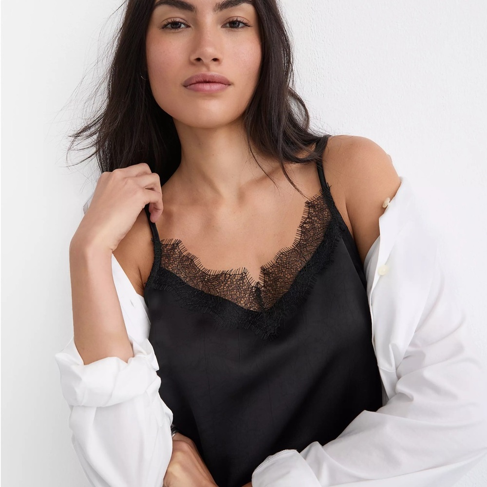 LOFT Black Lace Satin Camisole